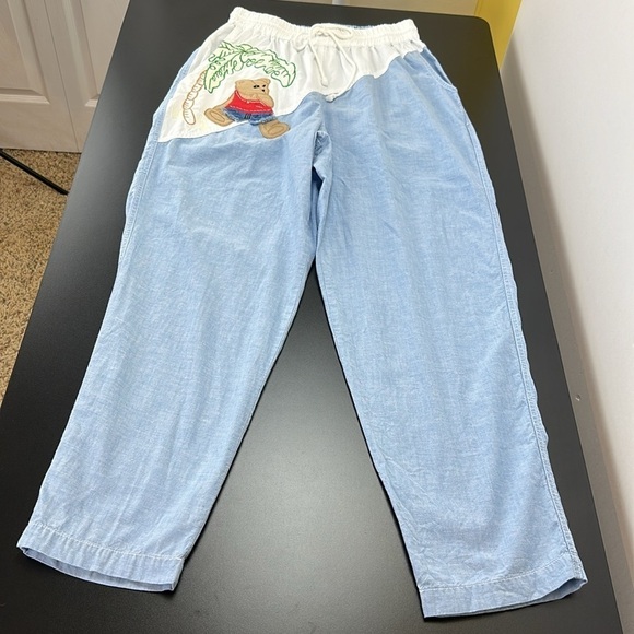 Vtg Together Pull On Drawstring Waist Teddy Bear Pants L Tapered Leg High Rise - Picture 9 of 16
